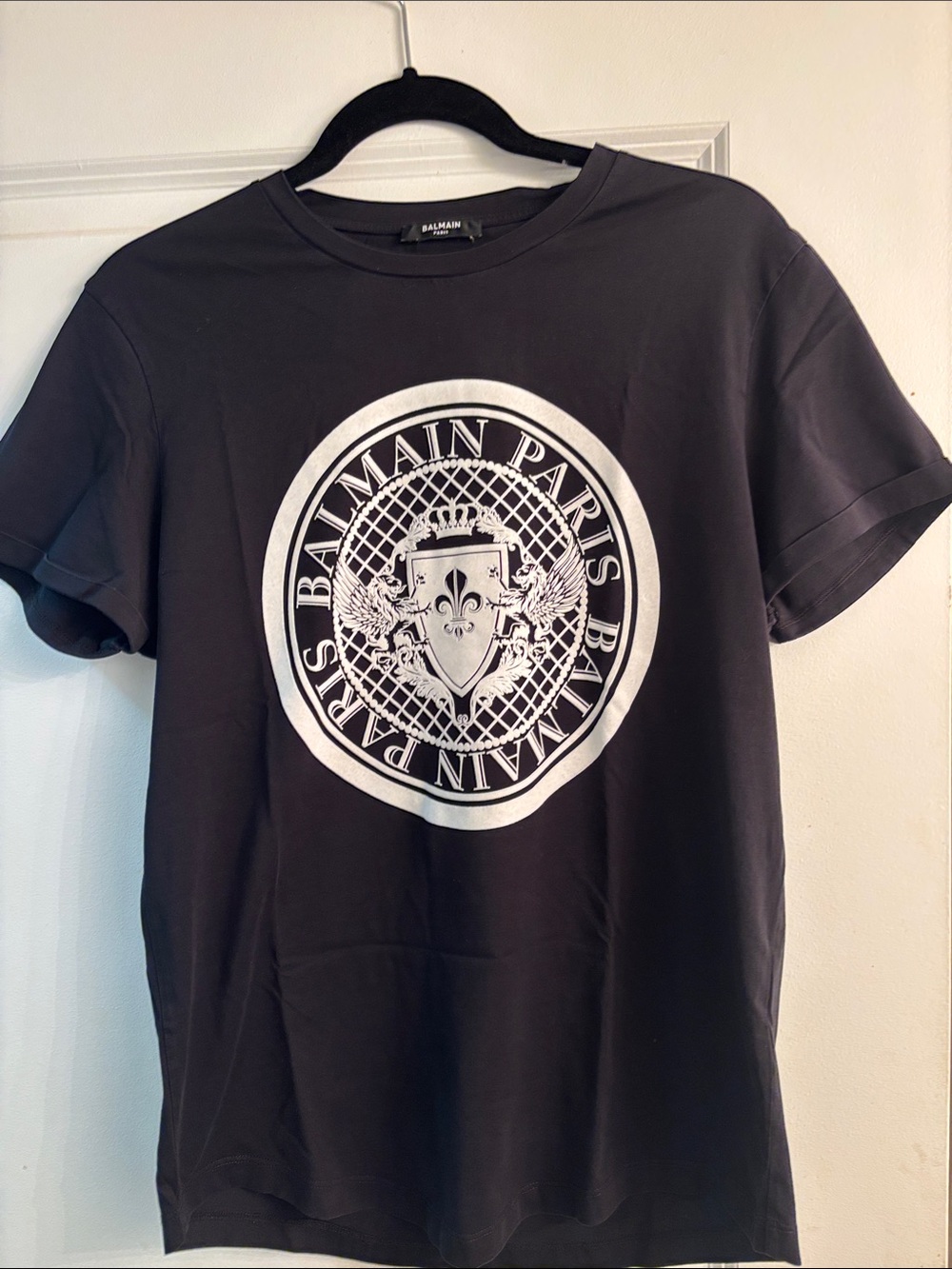 Balmain Black Short-Sleeve Crest Logo Tee